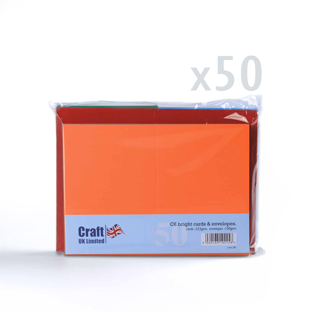 Įvairių ryškių spalvų atvirukai (225 g/m²) ir vokai (100 g/m²)