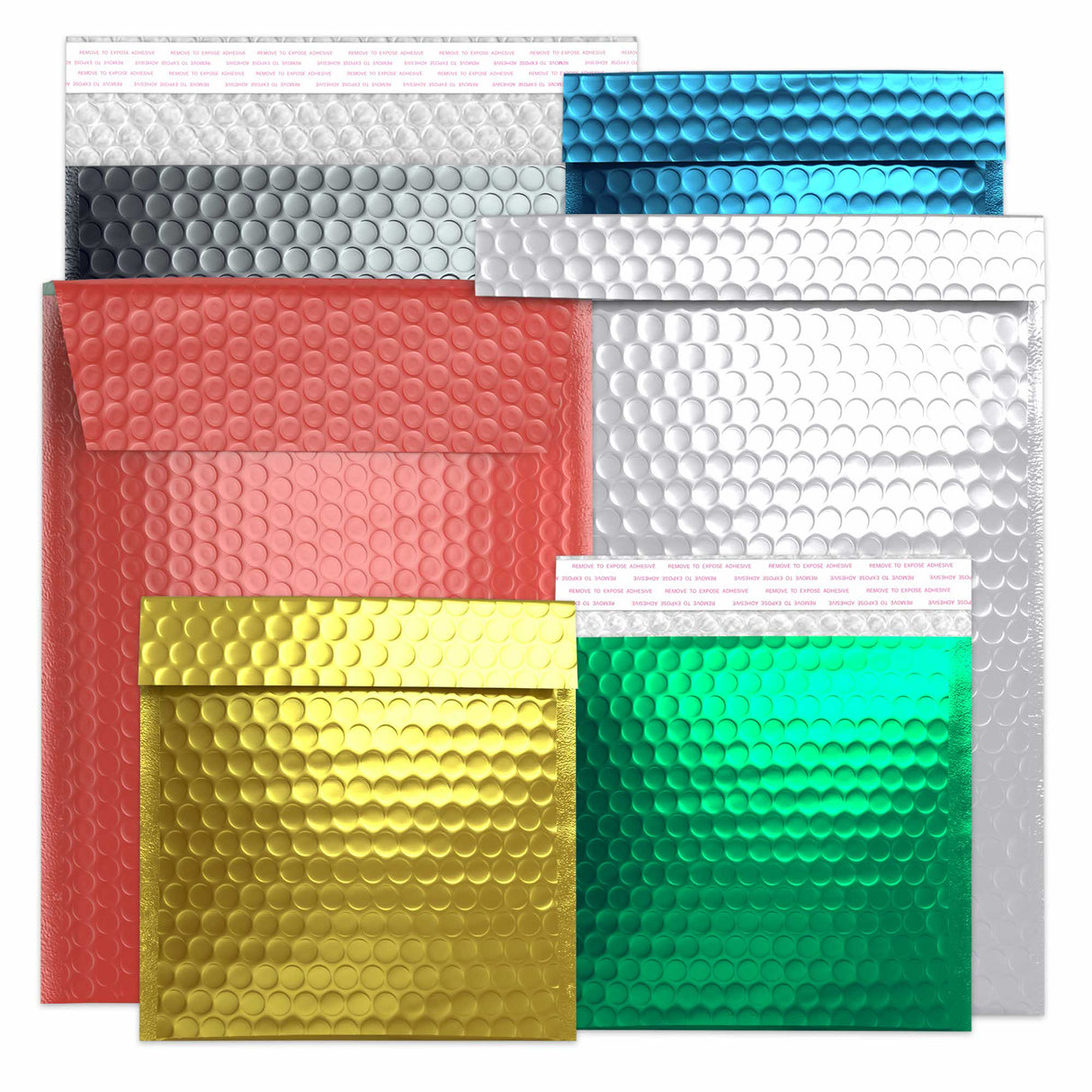Envelopes almofadados com bolha metálica brilhante