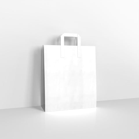 White Paper Flat Handle Carrier Bags